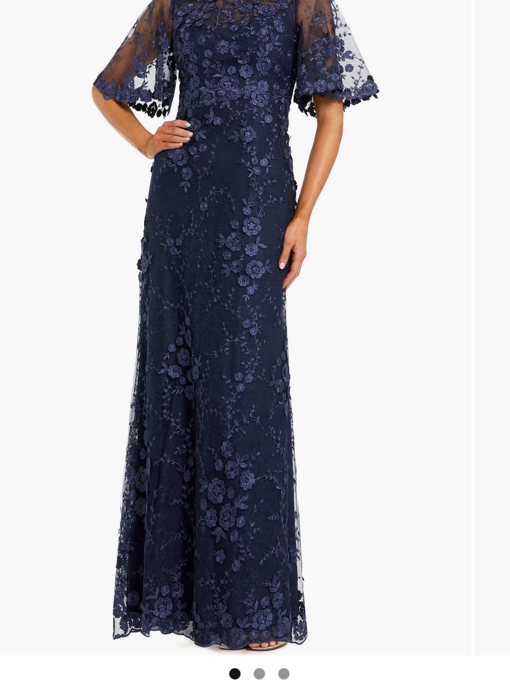 Mac Duggal Navy Floral Lace Maxi Gown